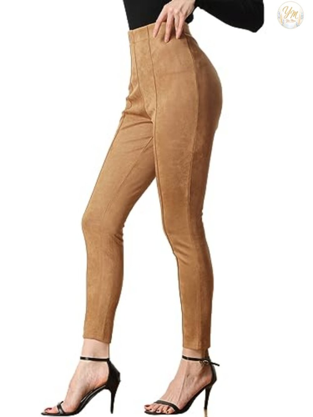 Faux Suede High Waist Leggings Slim Fit Casual Pants for Work or Weekend